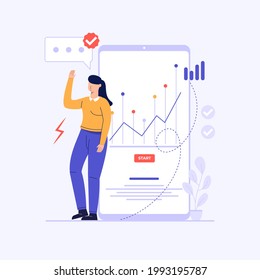 A woman is analyzing conceptual design illustration vector data