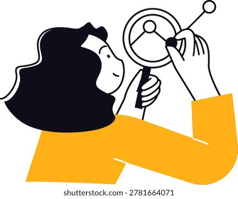 Woman analyzing data chart with magnifying glass, concept of business intelligence, research, and problemsolving isolated on transparent background