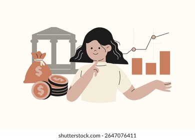 Mulher Analisando a Ilustração da Estratégia de Investimento Financeiro