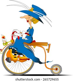 Woman in ancient dress on an old bicycle, vector