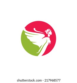Woman angel abstract sign Branding Identity Corporate vector logo design template Isolated on a white background
