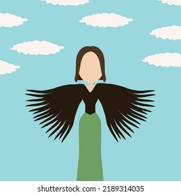 Woman angel illuatration. Vector logo. 