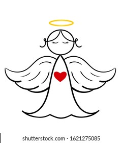 woman Angel Line Icon On White Background