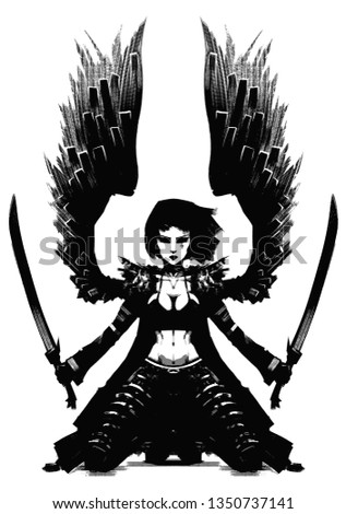 Woman angel with a pair  swords