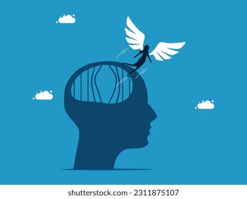 woman with angel wings. escape from brain prison