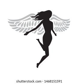 woman with angel wings, vector logo icon