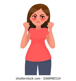 The Woman Is Angry. Discontent. Vector Illustration In Cartoon Style