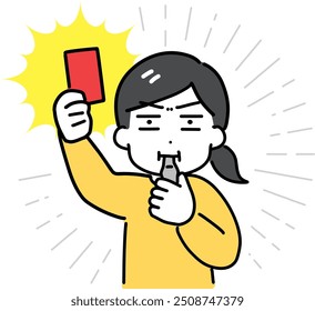 A woman with an angry face giving a red card