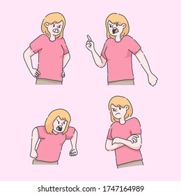 woman angry frustrated  illustration set