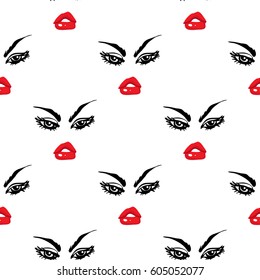 Woman angry vector emoticons, emoji, smiley icons, characters. Fashion illustrated women's emotional faces seamless pattern.