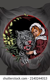 Woman with angry wolf vector illustration