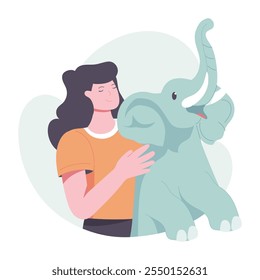 A woman animal lover, a flat style illustration 