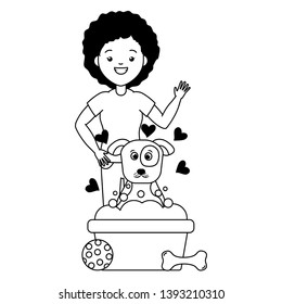 woman and animals pet grooming