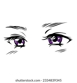 Woman anime eyes vector isolated in white background. Manga girl eyes.