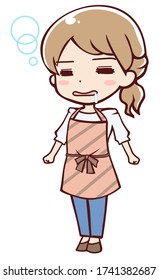 A woman in an anime-style apron who falls asleep while standing