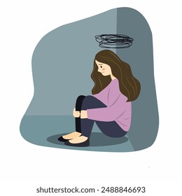 Woman with anxiety illustration, depression woman