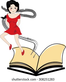 The woman appeared to jump off the page, isolated on white background.