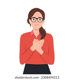 Woman Applauding with Expression Bravo. Flat vector illustration isolated on white background