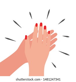 Woman applause for appreciation, flat style. Hands claping, cheer expression. Vector illustration