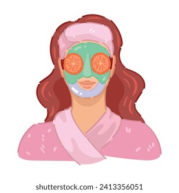 Woman with applied mask onto her face