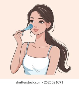  a woman applies a clay  with a brush. Facial cleansing, toning. A beautiful woman takes care of her  skin. Vector flat illustration for advertising, banner