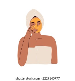 a woman applies a face mask. vector illustration in flat style