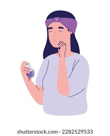 woman apply cream in her face icon isolated