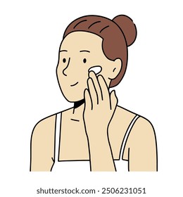 Woman apply moisturizer handdrawn illustration