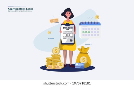 A Woman Applying Bank Loan For Banking And Finance Illustration Concept