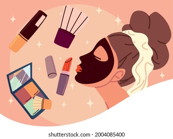 woman applying beauty mask cartoon