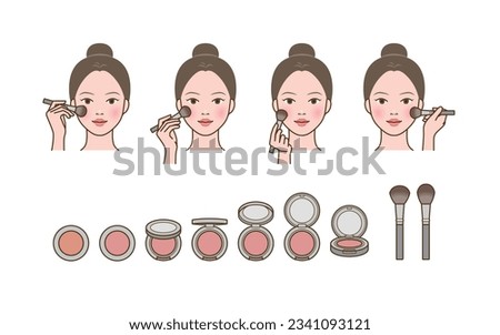 Woman applying blush (blusher) with a brush_power (blusher, shadow) viewed from a different angle