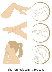 Woman applying cosmetics to her skin. Vector body parts.