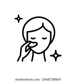 Woman applying eye cream outline icon. Contour symbol. Vector isolated outline drawing for web design.