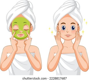 Woman applying facial mask treatment illustration
