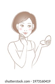 Woman applying foundation. White background. vector illustration.