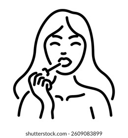 A woman applying lip gloss, line style icon 
