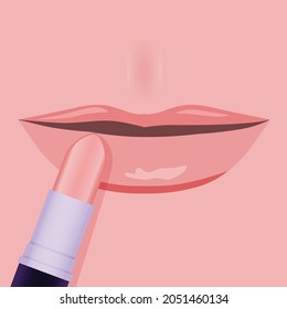 A woman is applying lipstick on her lips to enhance her beauty.
Illustration about apply lipstick.