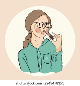 Woman applying lipstick on her lips Woman Applying Make-up Happy girl applying lipstick on her lips Cute cartoon girl and make up vector illustration Woman applying lipstick. On a white background.

