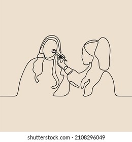woman applying make up oneline continuous single line art