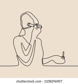 woman applying make up oneline continuous single line art