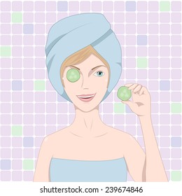 Woman applying mask