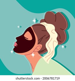 woman applying mask routine cartoon
