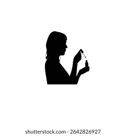 woman applying nail polish silhouette on white background