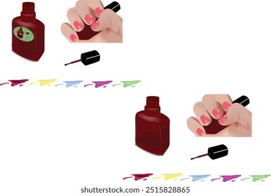 Mulher aplicando esmalte de unha vermelho em suas unhas, com esmalte de unha garrafa e escova