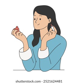 Mujer que aplica el Vector rojo de la ilustración del esmalte de uñas