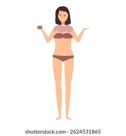 Woman applying sun cream on her shoulders, getting ready for sunbathing at the beach