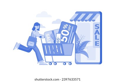 Woman applying voucher for a discount on online shopping