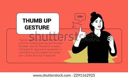 Woman with approval gesture. Human gesture and reactions banner template. Vector people illustration. Horizontal aspect ratio.