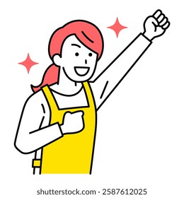 Woman in an apron cheering with joy