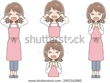 A Woman in an Apron Crying Profusely (Two Poses)